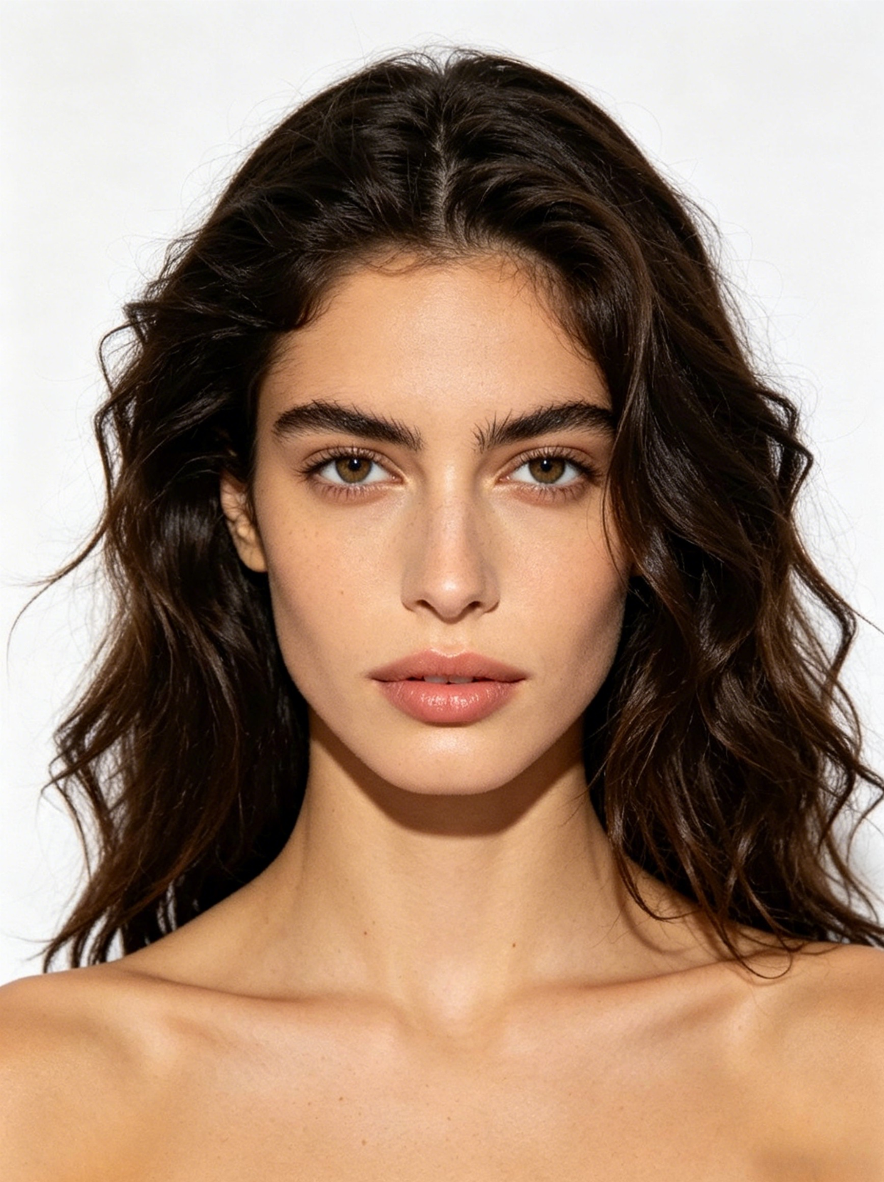 Female, 20–30 years old, medium to deep warm skin tone, oval face shape, symmetrical features, long straight hair, dark brown hair color, slender yet toned body type, natural and polished model look. original image 2