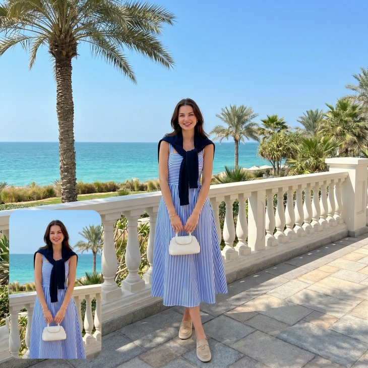 AI background extension example for a fashion photo