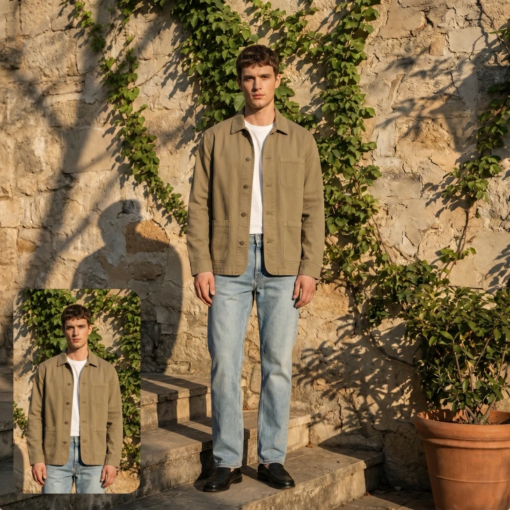 AI image expander completes missing fashion photo areas