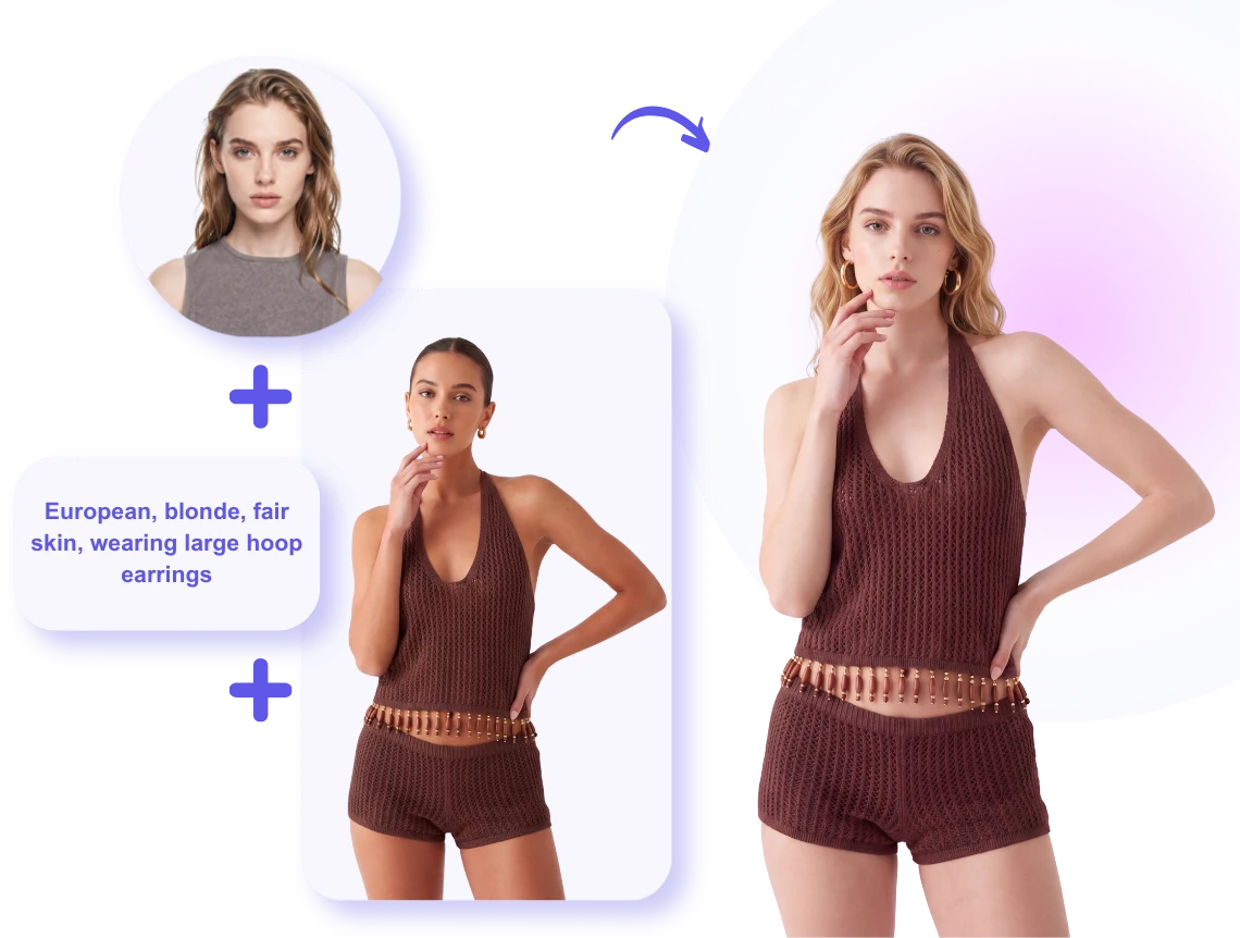 AI fashion model generator transforming a flat-lay dress into an on-model product photo
