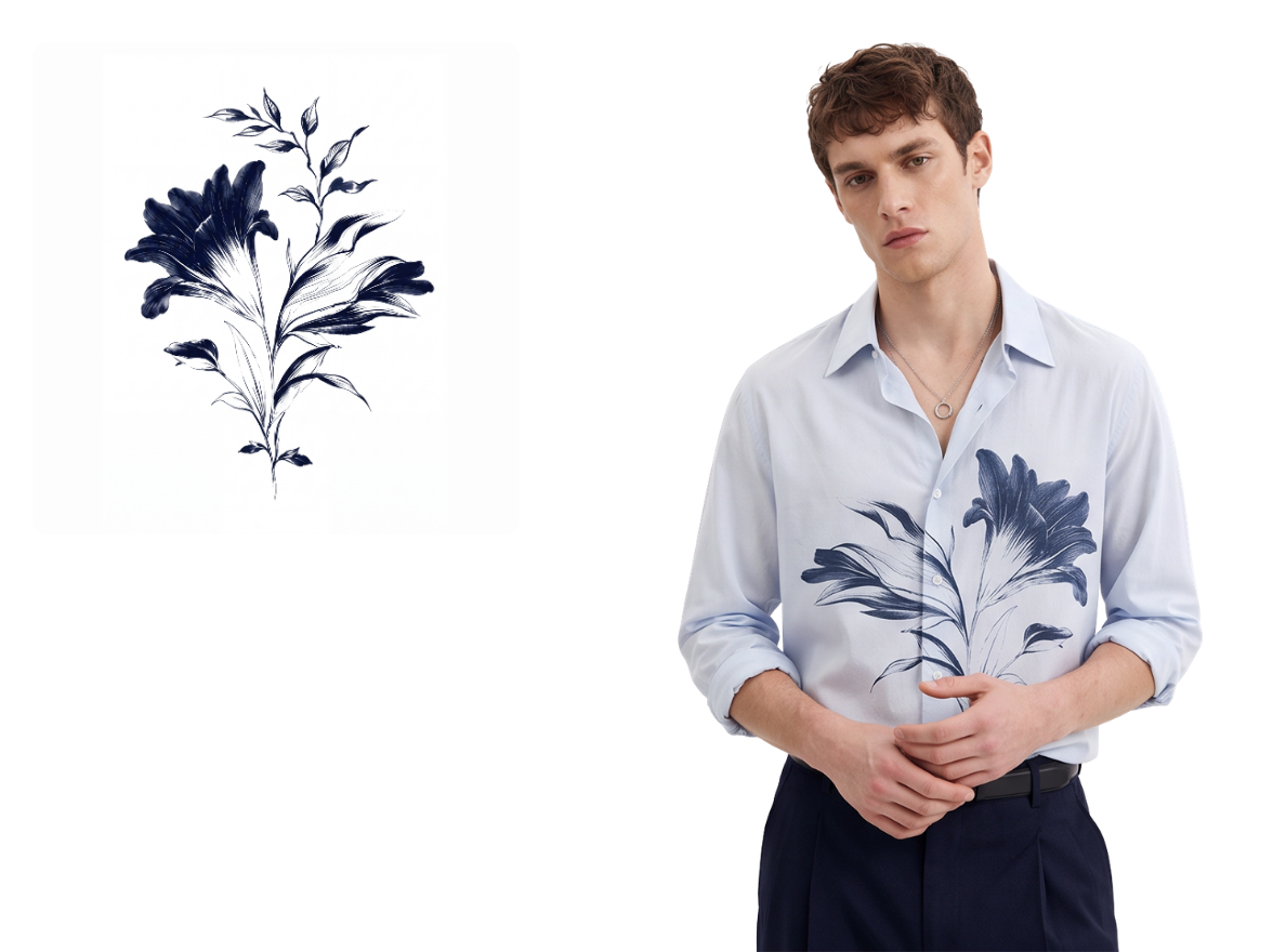 Botanical print extracted from a model's shirt