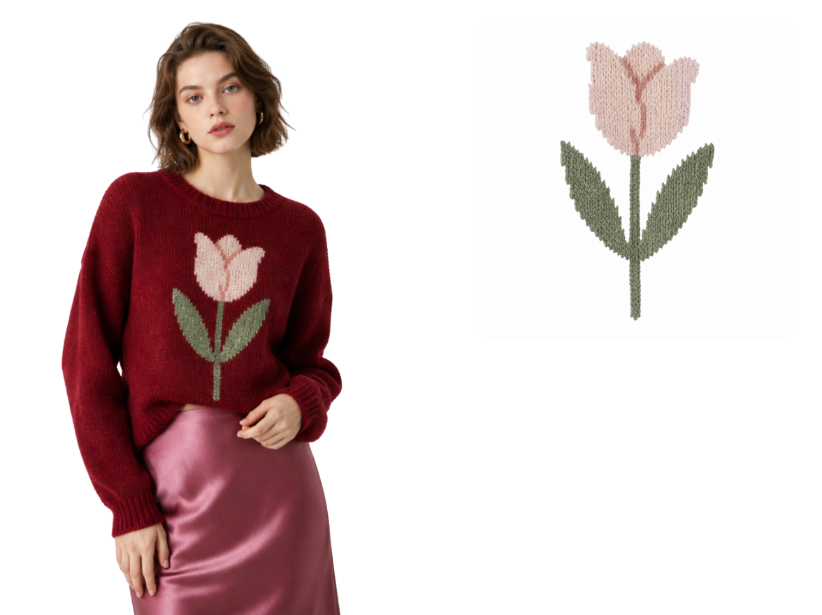 Tulip knit pattern extracted from a red sweater