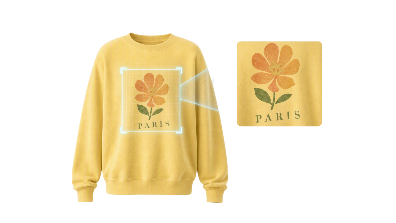 AI isolating a floral print from a yellow sweatshirt